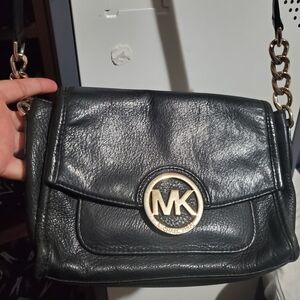 Michael Kors Black Leather Shoulder/ Crossbody Bag with Gold Accents